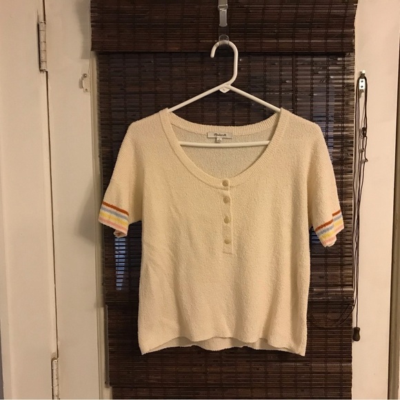 Madewell Cropped  crew neck cream color sweater Four buttons down front - Picture 1 of 4